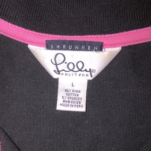 Lilly Pulitzer black polo top vintage size large shrunken - Picture 4 of 5